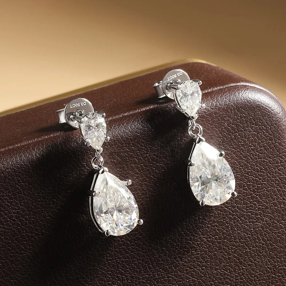 7cttw Pear Cut Moissanite Drop Earrings for Women GRA Certified D Color VVS1 Diamond S925 Silver Plated 18k Gold Wedding Earring