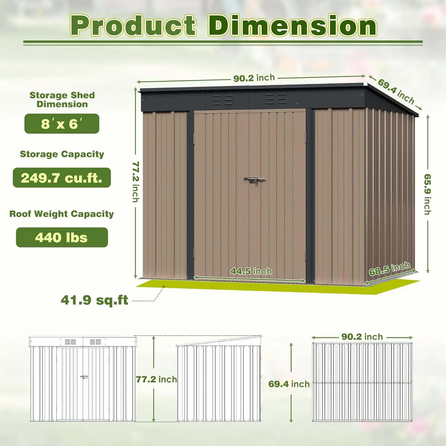 Cobertizo de almacenamiento al aire libre de 8 pies x 6 pies, herramienta de utilidad de acero, casa de almacenamiento con puerta y cerradura, cobertizo de Metal, almacenamiento al aire libre para patio trasero