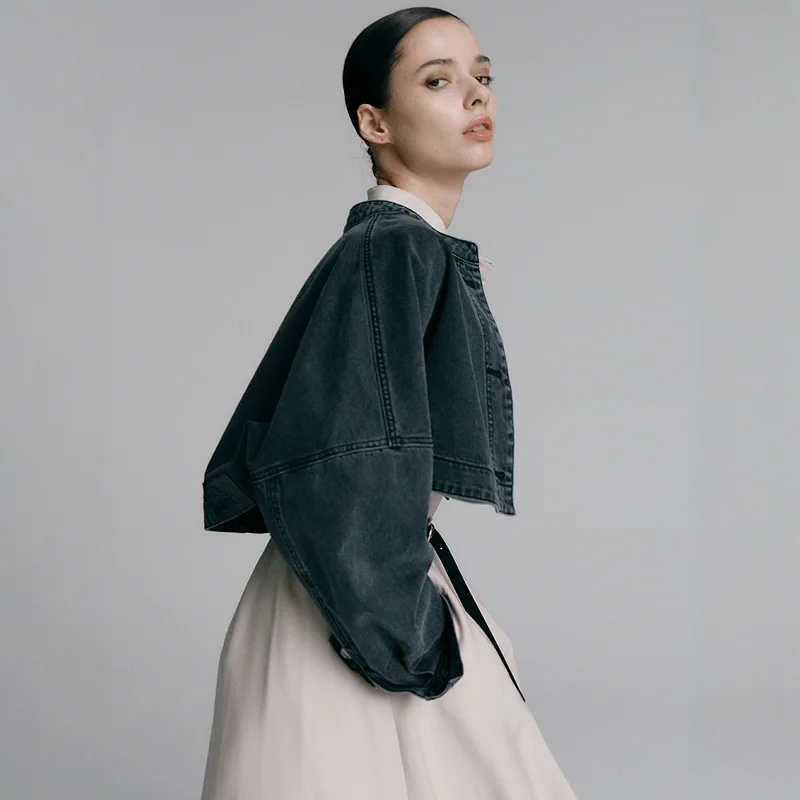 カジュアルレトロショートデニムジャケットレディースファッション春オープンスプリングOBZ*25オールマッチルーズジーンズアウター5680