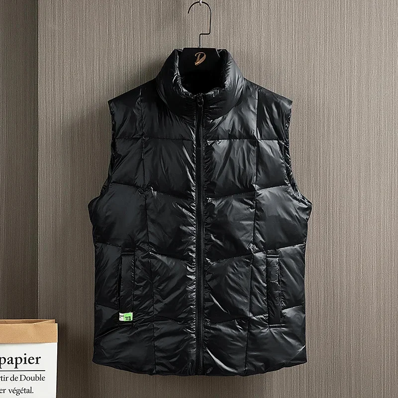 Winter Men Sleeveless Down Vest Slim Fit Jacket Solid Lightweight Windproof Warm Waistcoat Hight Quality