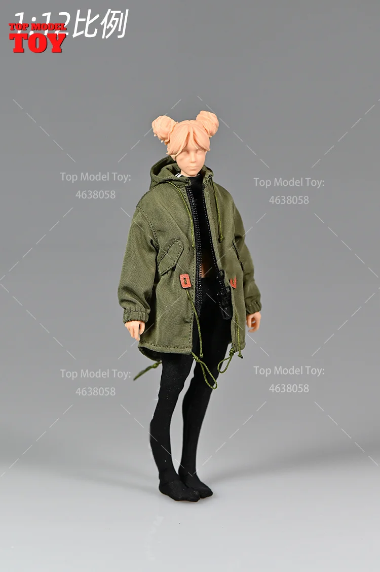 1/12 Scale Hoodie Loose Coat Windbreaker Army Green Clothes Model for 6'' Romankey Female Male Soldiers Action Figure Body Dolls