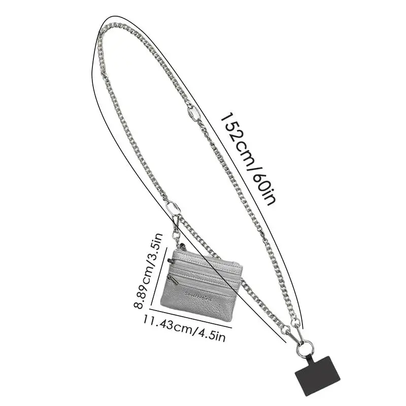 Correia ajustável para telefone com bolsa com zíper para mulheres, cordão para celular, crossbody com carteira, cordão antiperdido, moda