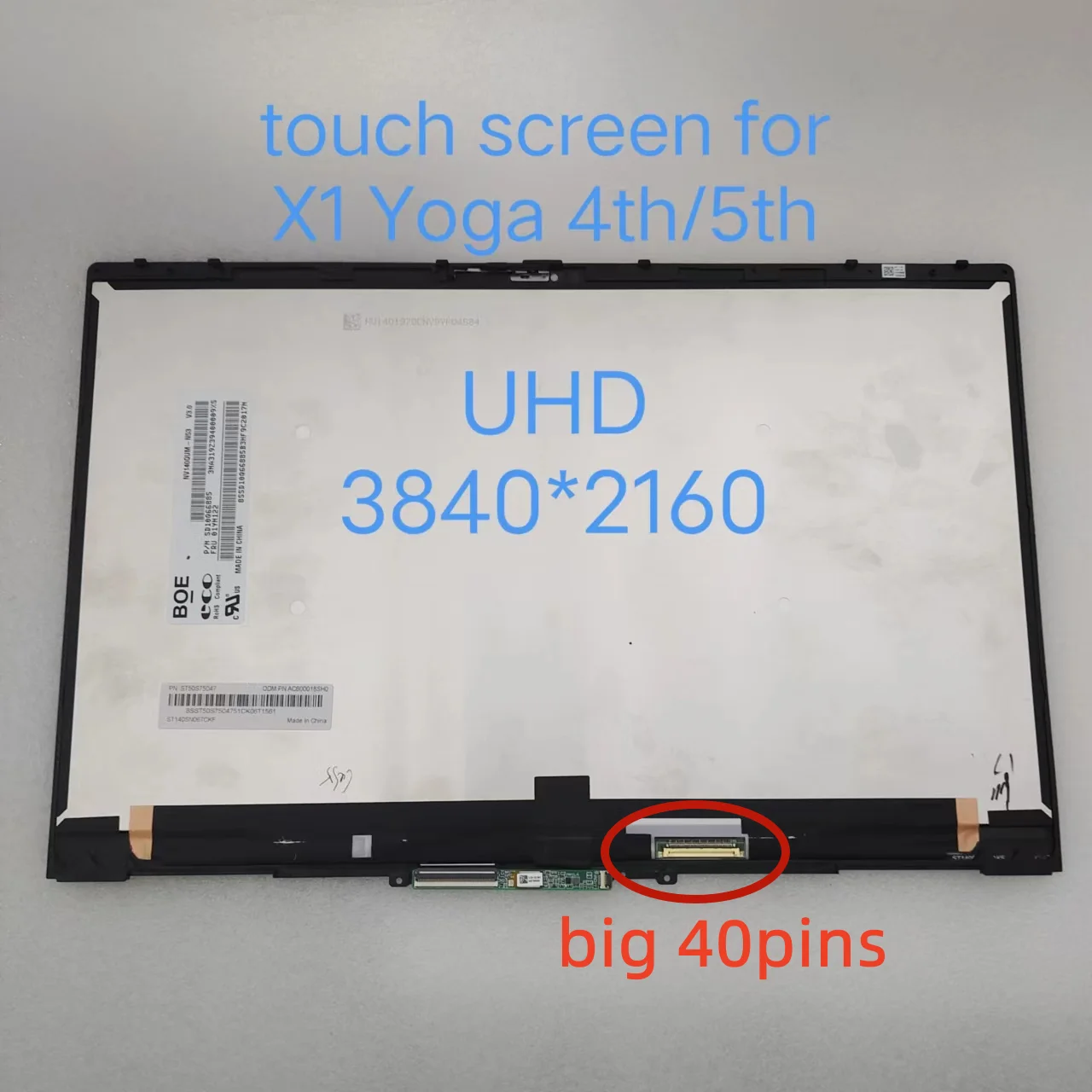 For Lenovo X1 Yoga 4th 5th Gen Touch Screen LCD Assembly 3840*2160 UHD 40Pins NV140QUM N53 NE140QUM-N61 MNE001EA1-1 Display