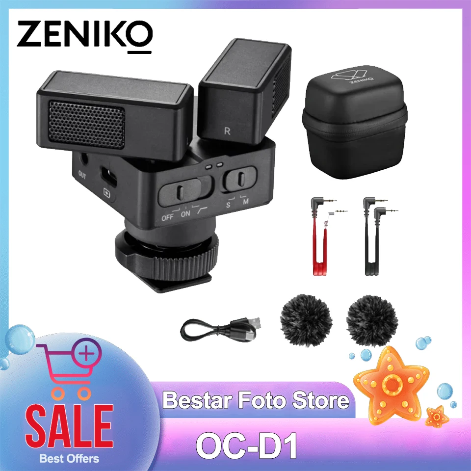 ZENIKO OC-D1 On-camera Microphone Cardioid Directivity Dual 180° Rotatable Mic Low-cut Filter 15h Long Battery Life for Inteview