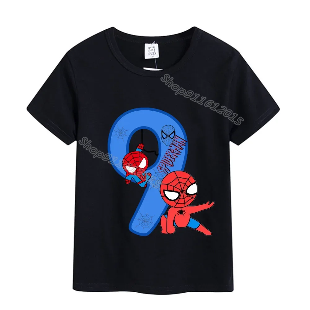 Marvels Spidermans Boy Birthday T Shirt Anime Infant Number T-shirts Baby Summer Clothes Cartoon Printed Tee Tops Kids Clothing