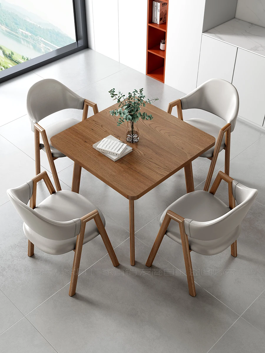 Modern Simple Carbon Steel 4-Seater Square Dining Table Chair Set For Home Reception Negotiation Coffee Shop Small Apartment Use
