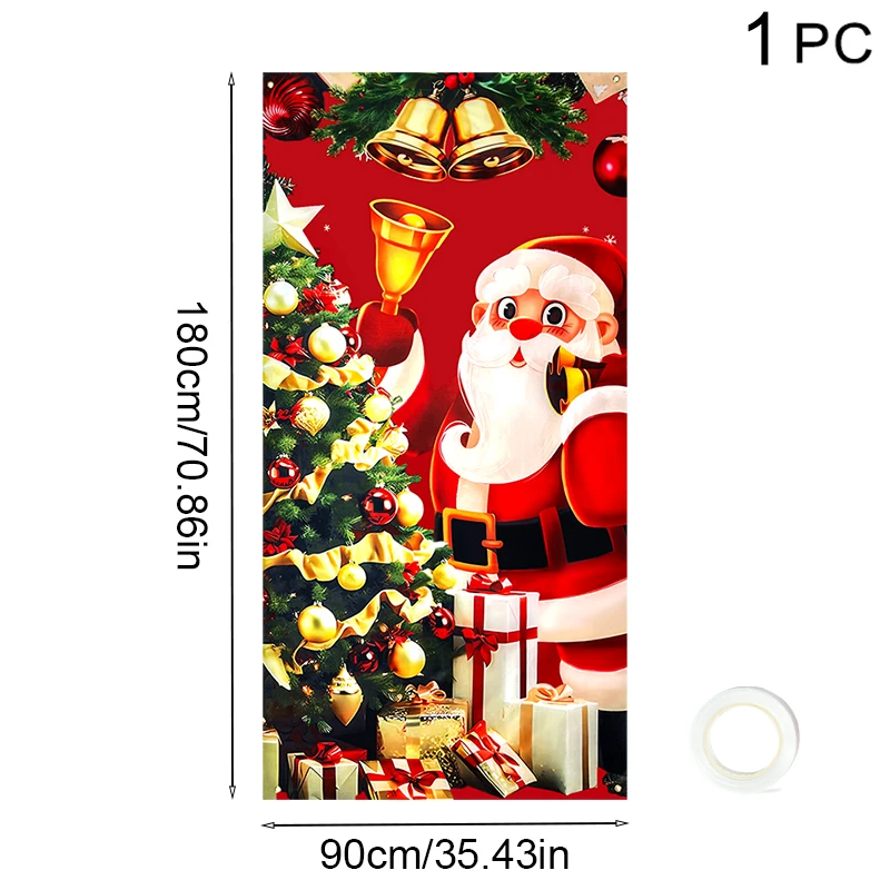 Christmas Door Curtain Santa Claus Print Door Hanging Cover Banner Kitchen Home Christmas Party Decor Navidad Gift New Year 2025