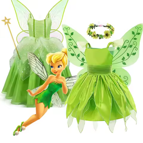Disney Girls Cosplay Fairy Tinker bell Dress Up Kids Princess Flower Fairy With Wings Costume Party Tinkerbell Tinker Bell Dress