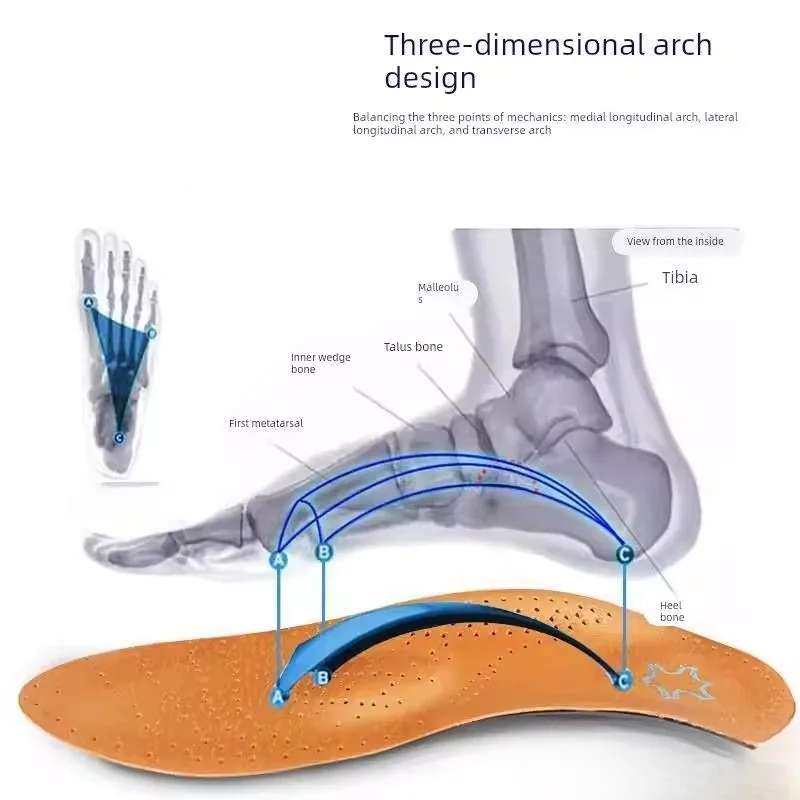 thickened-cowhide-shoe-insoles-sports-men's-women's-flat-foot-arch-support-breathable-moisture-wicking-anti-odor-comfortable