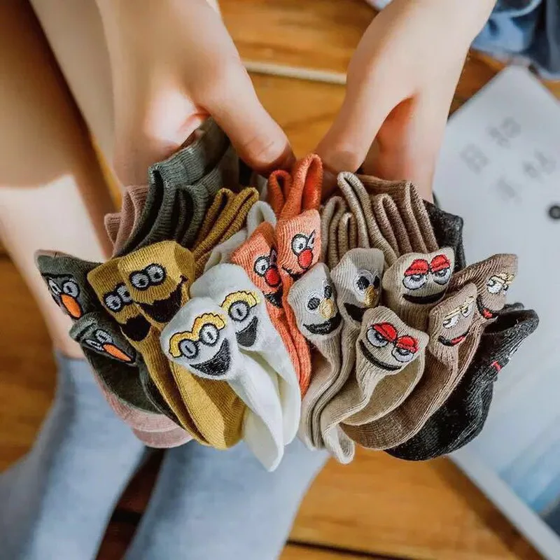 

Fashion Ankle Socks Women Smile Embroidered Candy Color Cotton Boat Socks Casual Solid Happy Funny Cute Cartoon Slipper