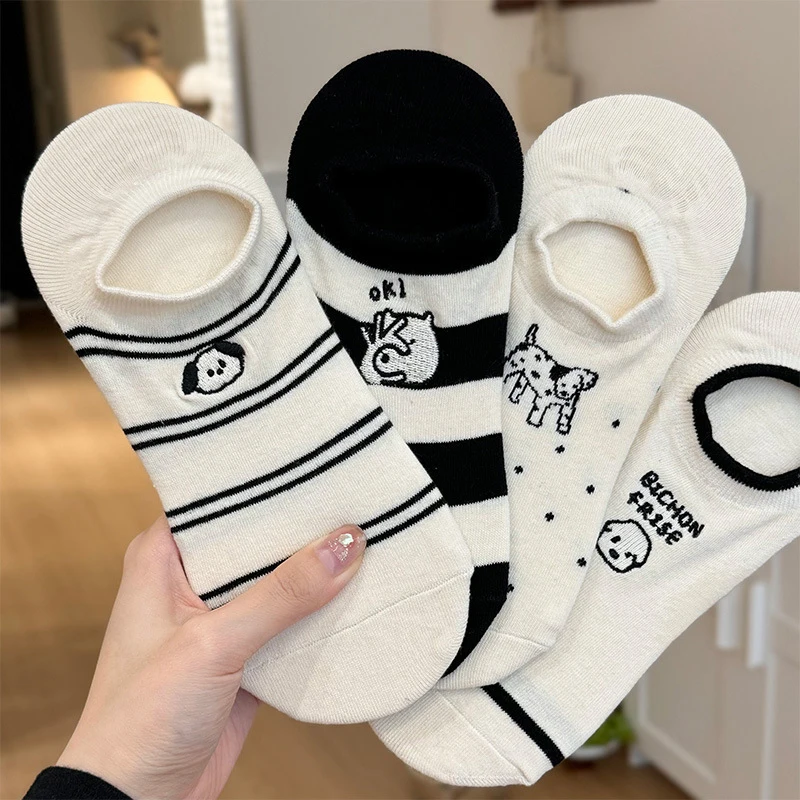 

Puppy Embroidered Cartoon Boat Socks Summer Women's Fashion Breathable Short Socks College Style Casual Cotton Socks