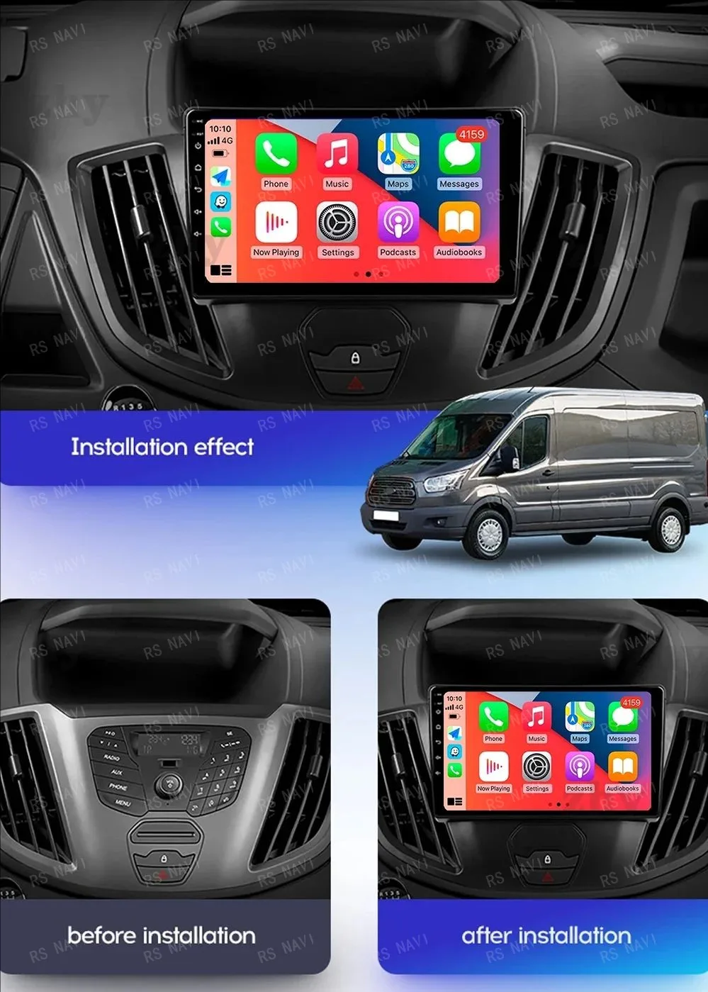 Android 14 Carplay Auto Car Radio For Ford Transit 2015 2016 2017 2018 Multimedia Video Player GPS Stereo 2din WIFI+4G Head Unit