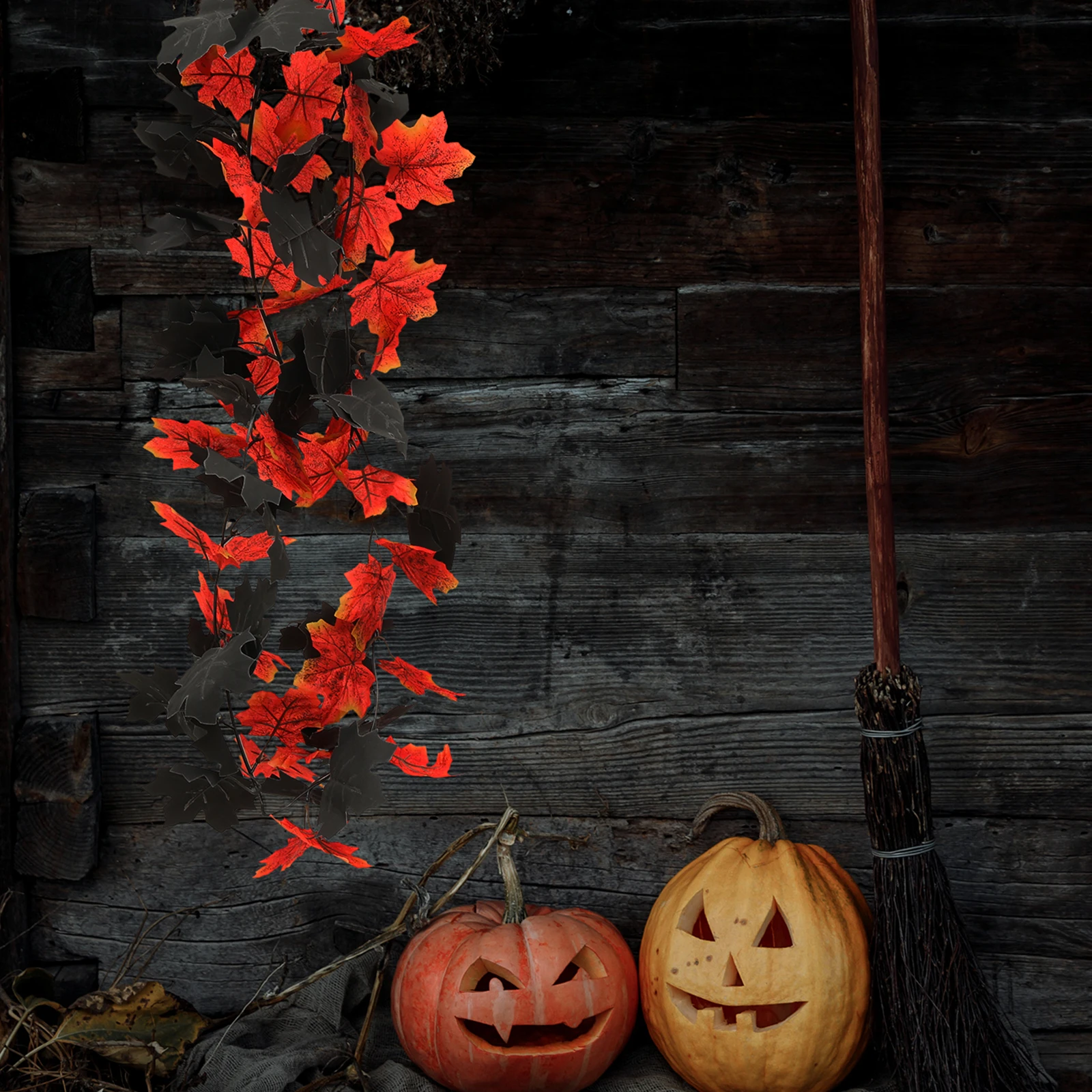 

1 Set Fake Maple Leaf Hanging Ornament Faux Rattan Wall Garland Halloween Party Decor Home Office Indoor Outdoor Plant Rattan