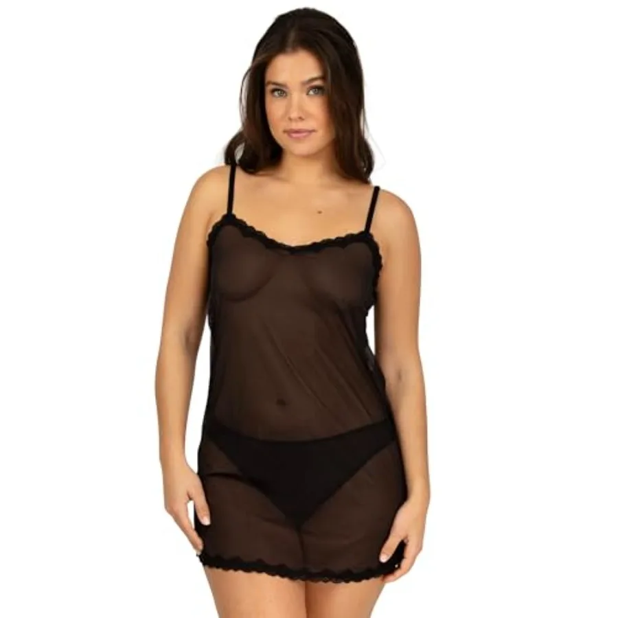 

Women's Sheer Lace and Mesh Chemise Lingerie