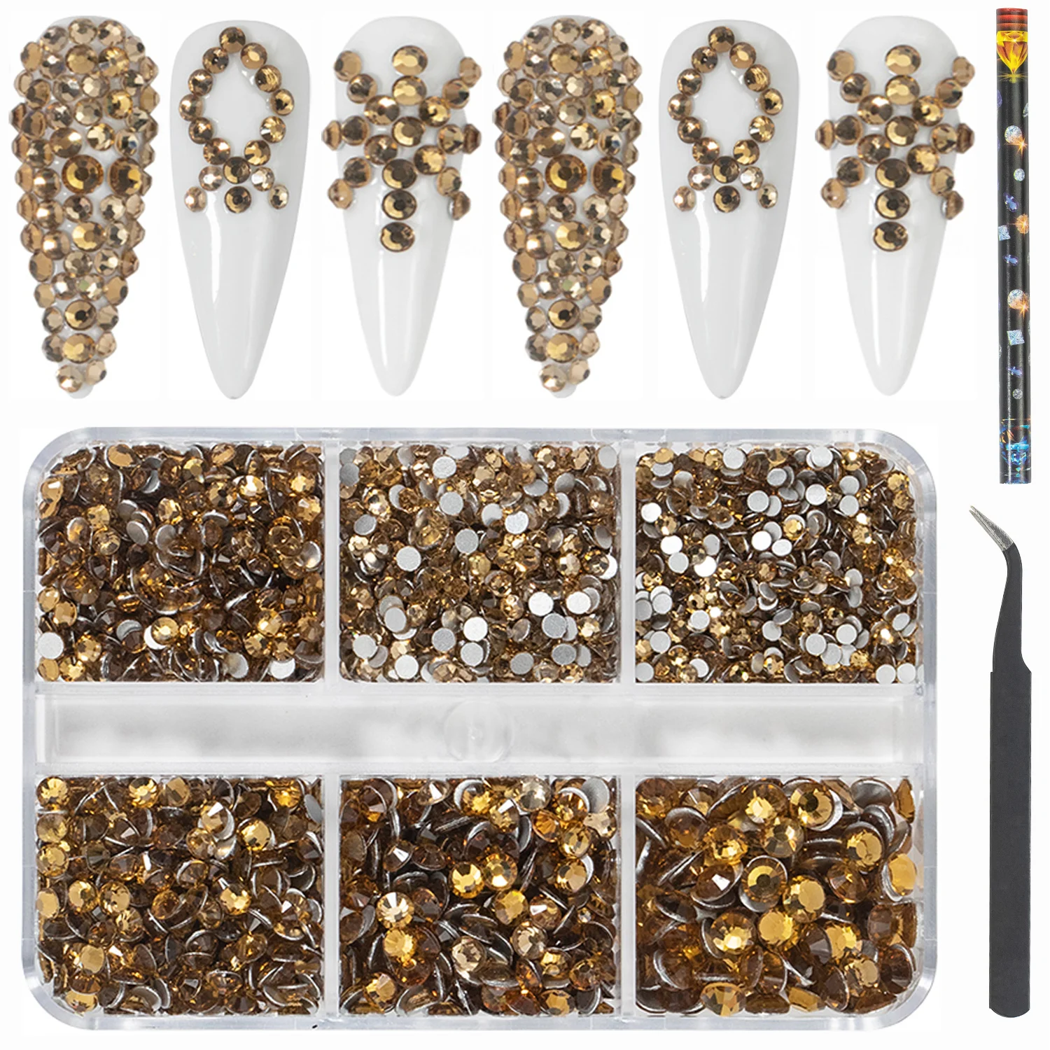 

HNUIX Luxury Shini 3D Diamond Crystal Yellow multi-size Rhinestones Charms Flat Bottom Crystals Nail Art 3D Decoration Gem Kit