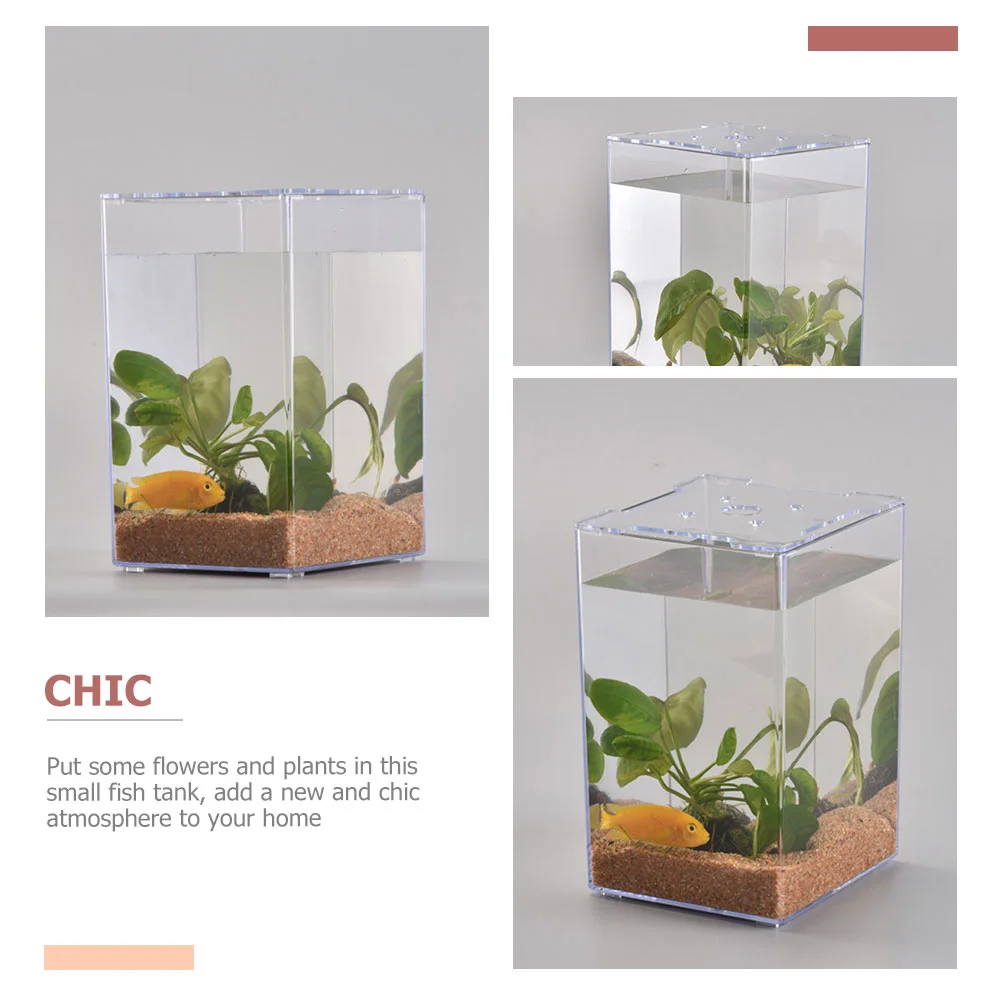 Mini Acrylic Betta Tank Small Aquarium Fish Tanks Container Box House Fish Breeding Isolation Box Ecological Tabletop