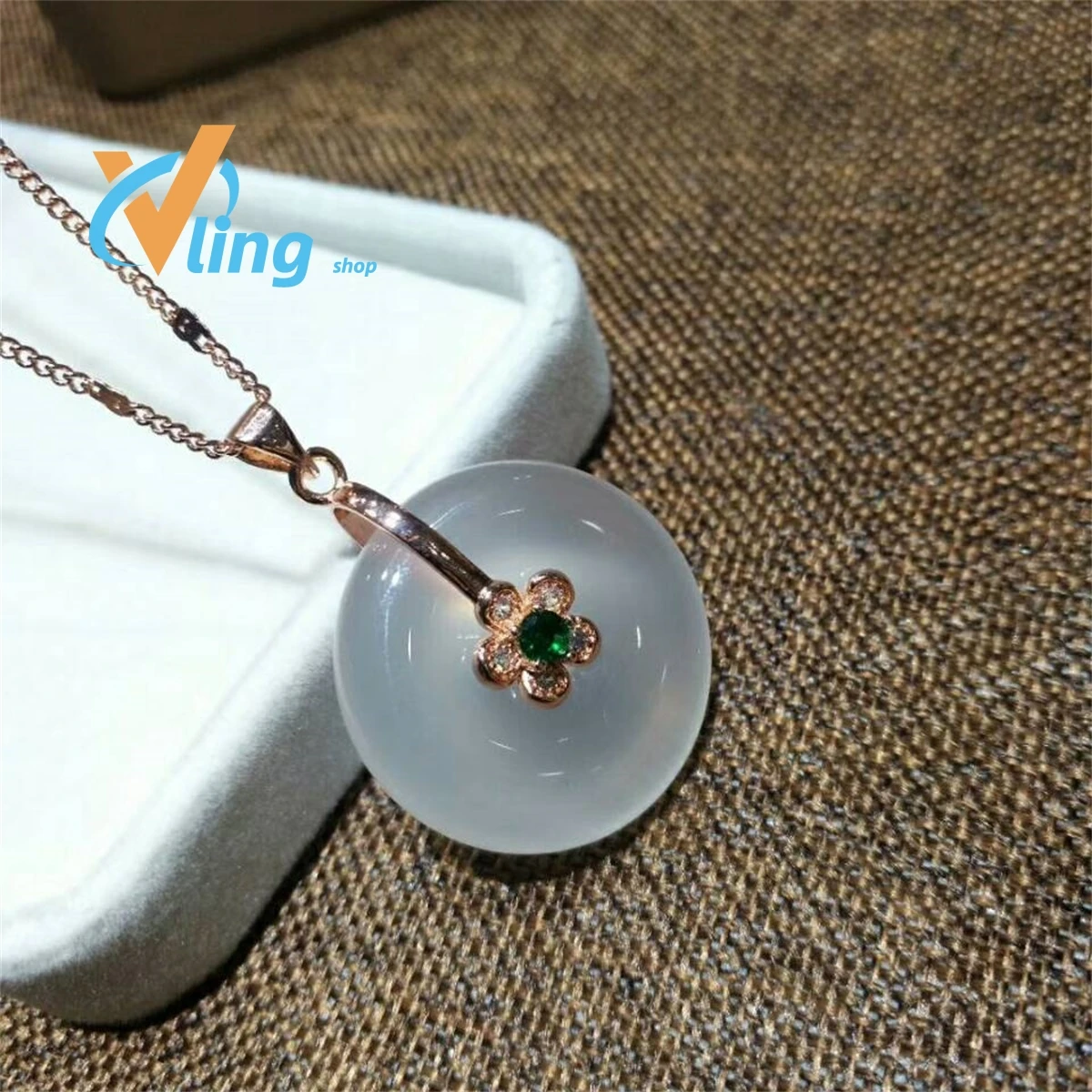 Manufacturer Wholesale S925 Silver Inlaid High Ice Chalcedony Safety Clasp Pendant Rose Gold  Green PowderWomen Fashion Gift