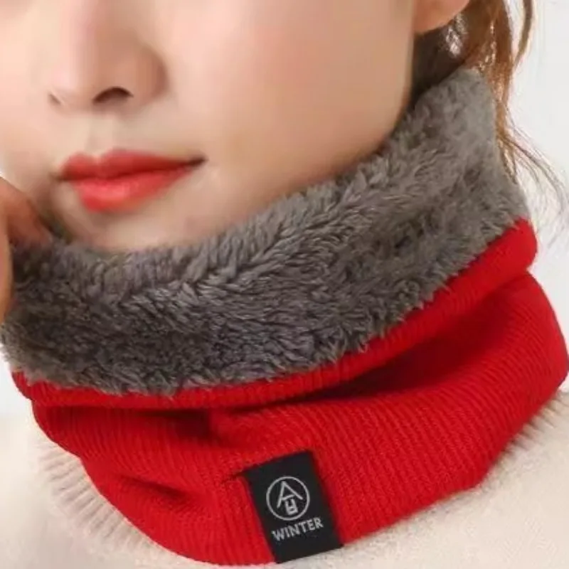 Winter Knitted Wool Neck Scarf Windproof Thick Velvet Lining Warm Scarf Breathable Large Volume Soft Cold Proof Face Neck Warmer