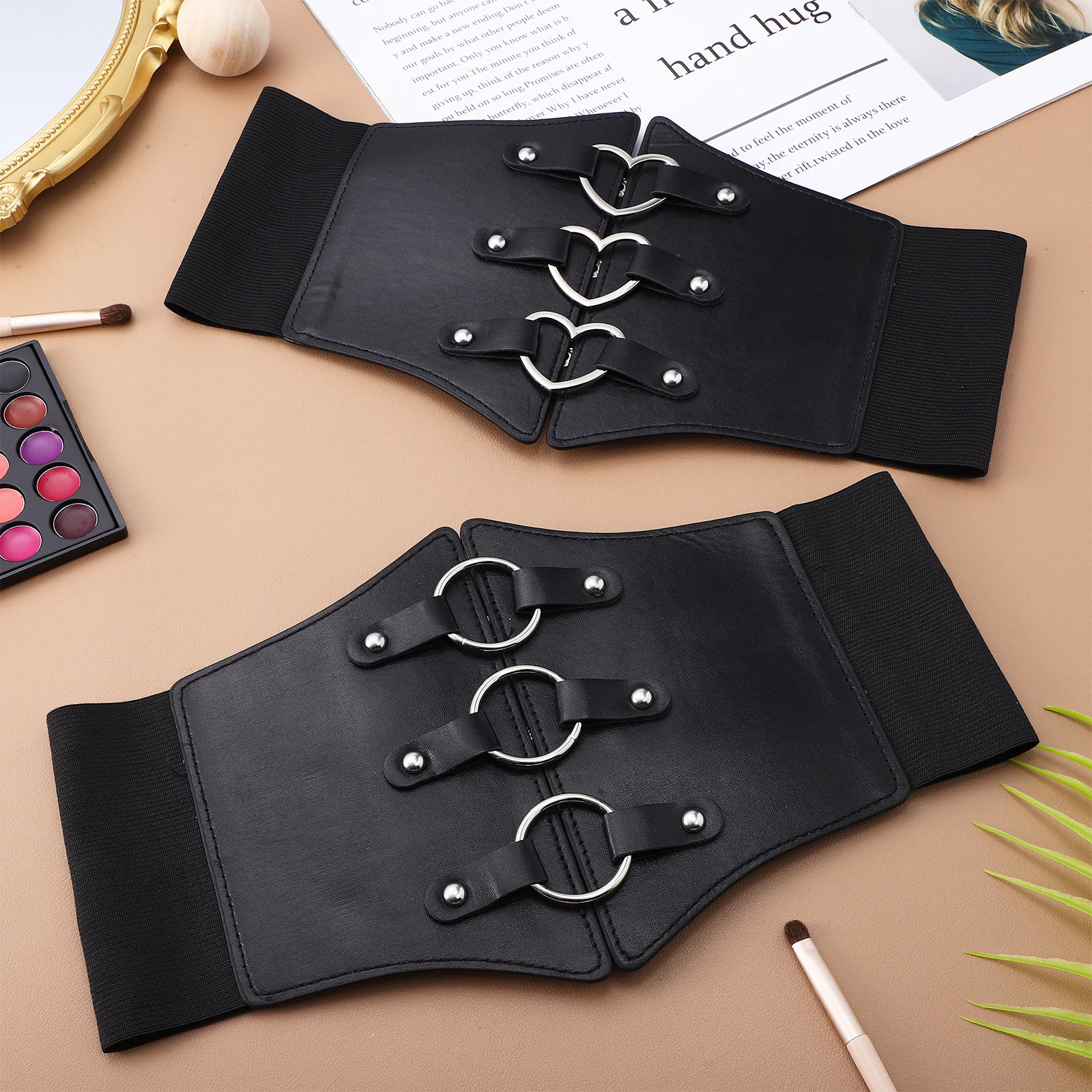 

2Pcs Wide Waist Belt Women Dress Corset Cinch Belt PU Material Comfortable Adjustable Waistband for Dresses and Casual Wear