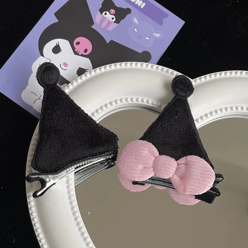 2Pcs Kawaii Cartoon Kuromi Ear Hair Clip Cute Bow Side Hairpin Hair Accessories Headwear For Girls Halloween Gifts