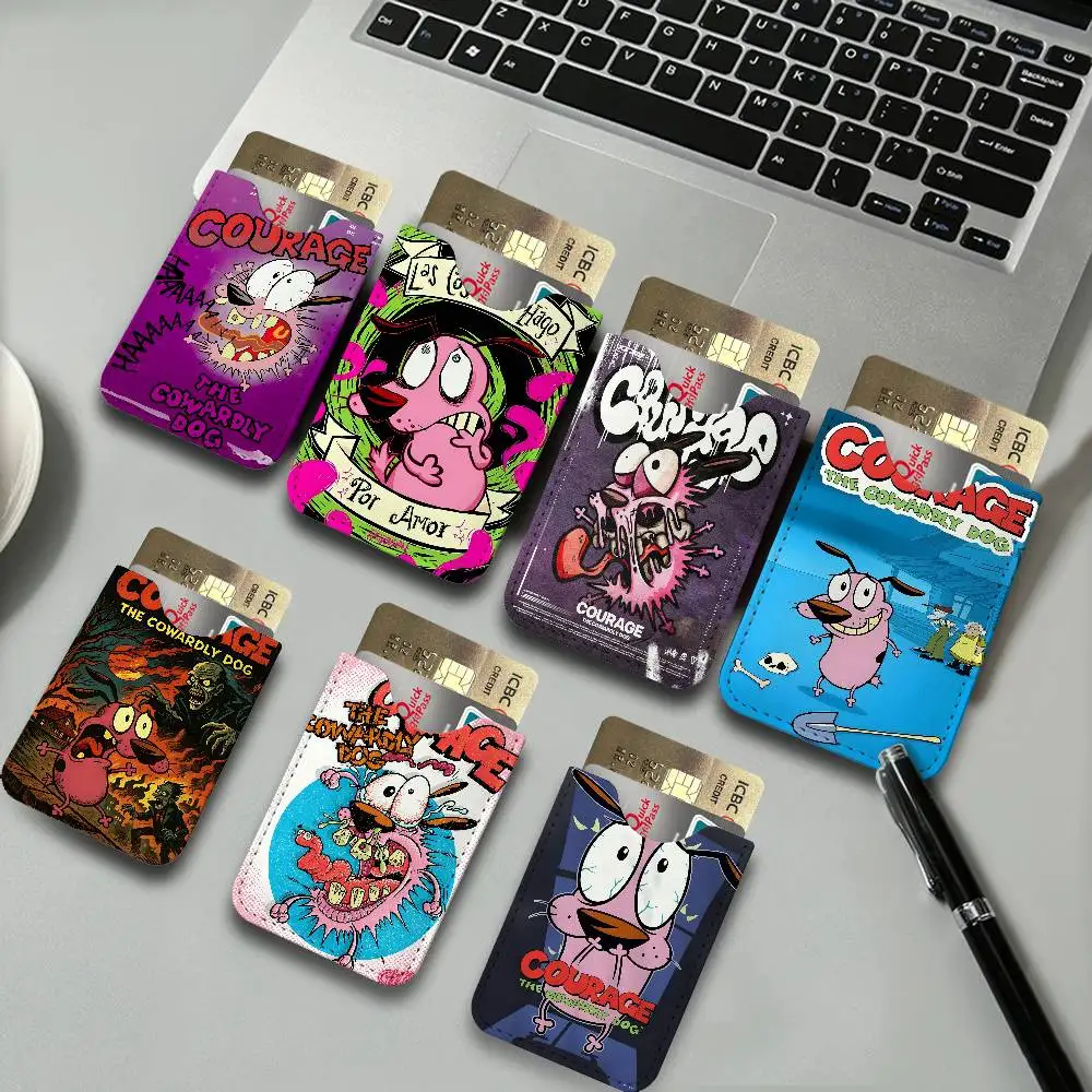 C-Courage-The-Cowardly-Dog Spooky-Whimsical Pu Leather Credit Card Holder Slim Business Cardholder Anti Theft Id Organizer