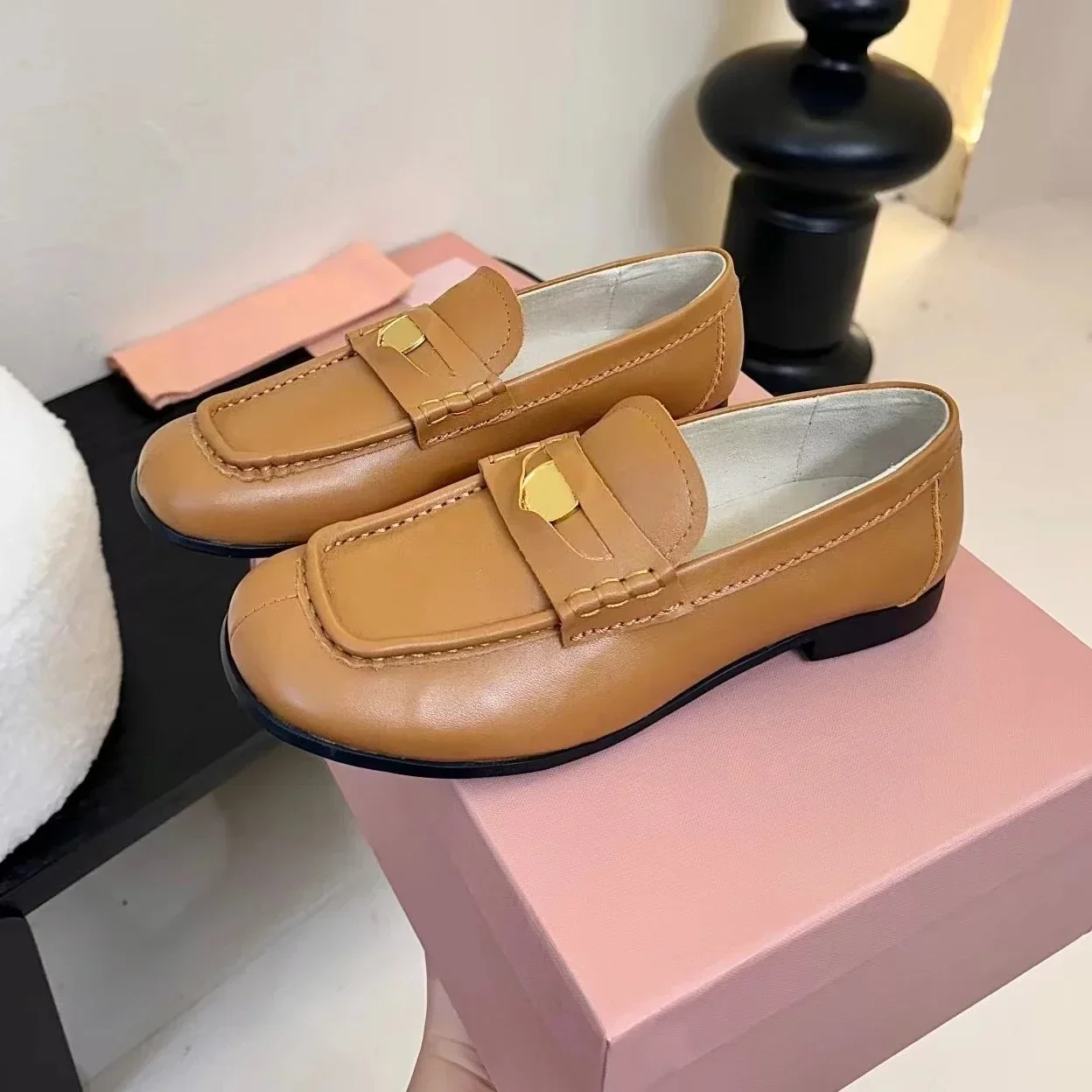 

SHIYUNJIN 2025 FANGXITING Newest British Style Genuine Leather Round-Toe Woman Loafers Metal Decora Mules Shoes Mary Janes