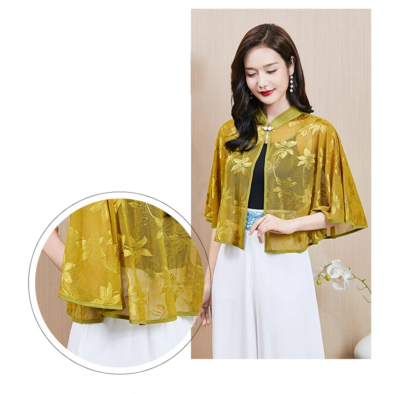 Sun Protection Clothing Women's Thin Shrug Summer New Chiffon Lace Shawl Tops Women Skirts Cycling Breathable Shawls Cape