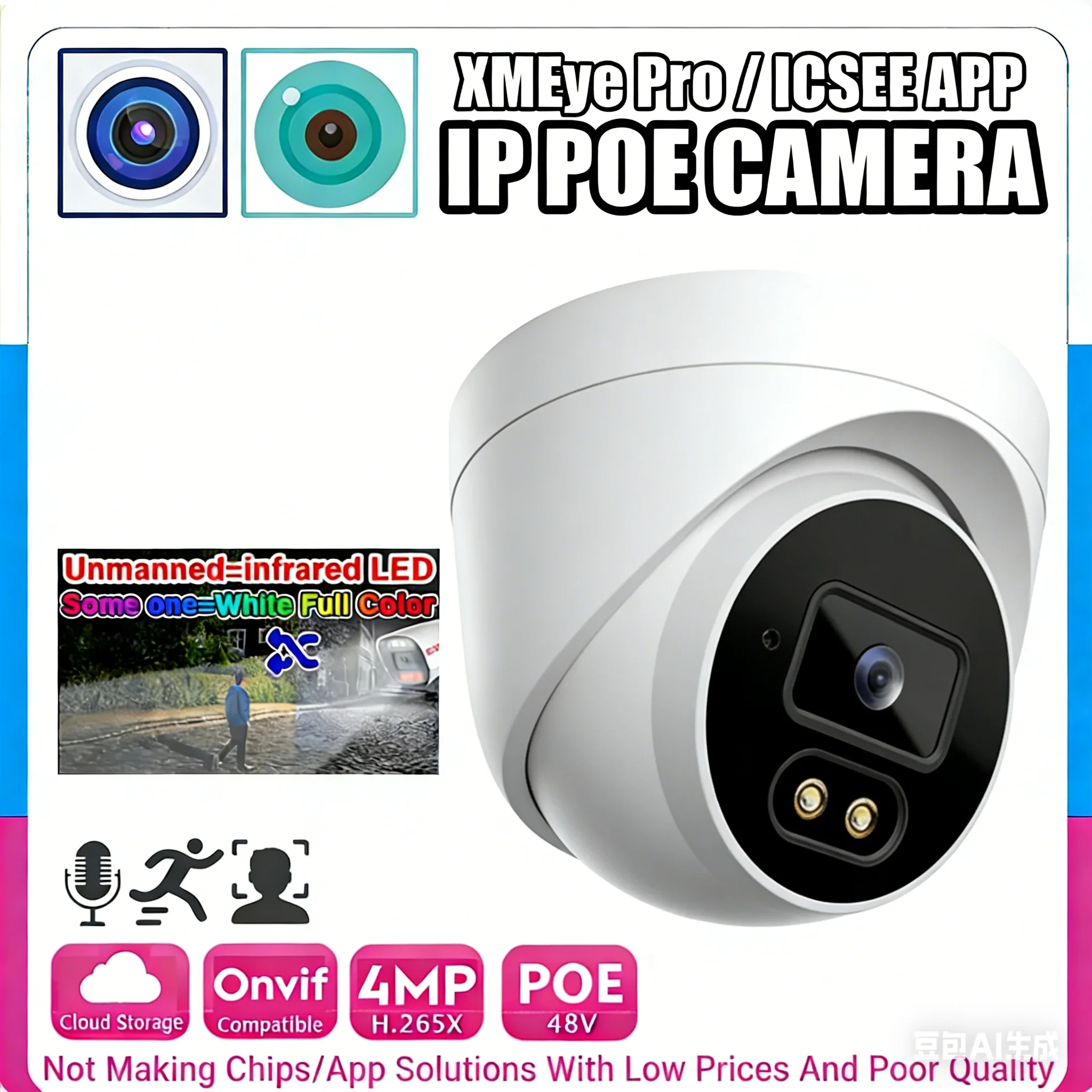 

5-мегапиксельная 4-мегапиксельная аудио-наметаллическая IP-камера с поддержкой инфракрасного и полноцветного двойного освещения HD-микрофона ONVIF AI Обнаружение движения XMEYE ICSE