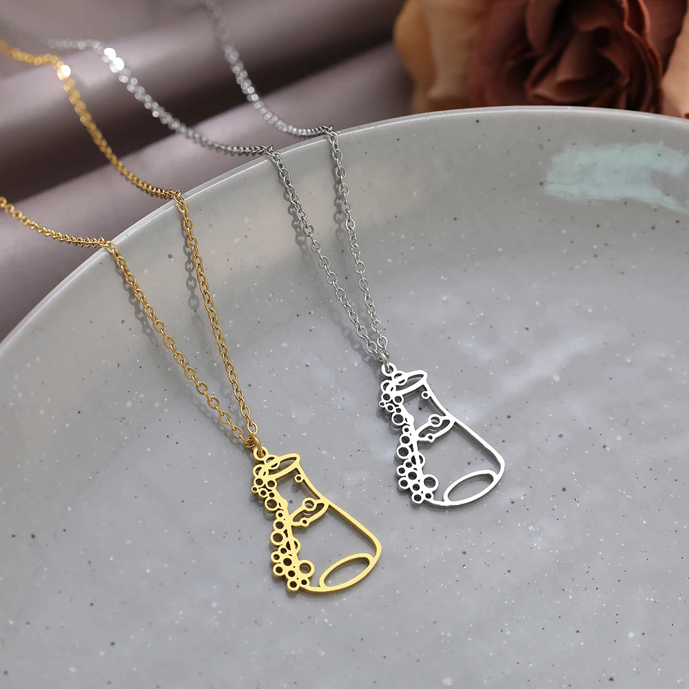 Stainless Steel Necklaces Vintage Cartoon Vase Design Metal Gold Color Pendants Chain Collar Necklace For Women Jewelry Gifts