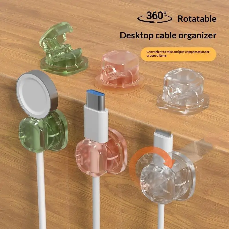 Self Adhesive 360° Rotatable Cable Clips Fit Most Cords Durable Wire Organizer for Desktop Office Car Cord Management