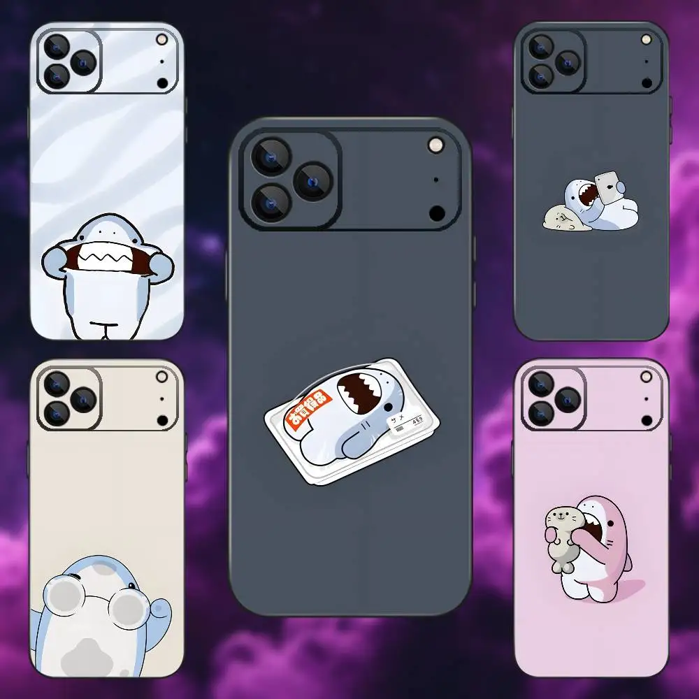 

Cartoon Cute Shark Phone Case For iPhone 17,16,15,14,13,12,Pro,Max,Plus,E,SE4,Air,Mini Black Soft Box