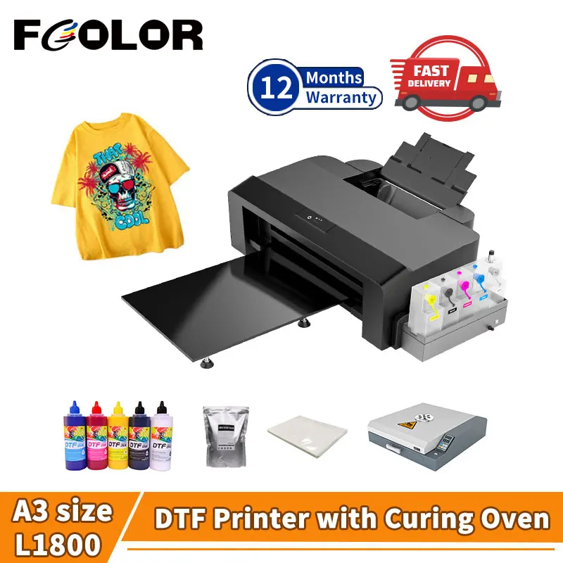 

Fcolor A3 DTF Printer for Epson L1800 Direct Transfer Film DTF Printer with DTF Curing Oven A3 DTF Printer for Clothing T-shirt