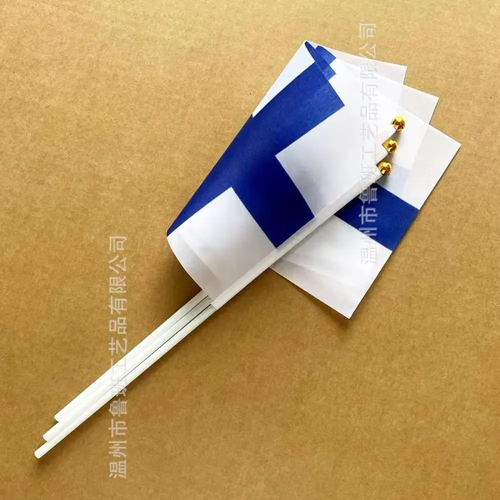 Finland hand flag 14x21cm Polyester Fade-Resistance Finland  Hand Waving Flag with Plastic Flagpole for Events