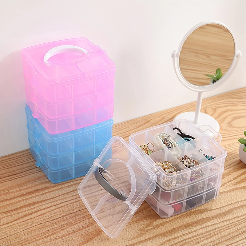 1pcs Three Layer Jewelry Storage Box Detachable Transparent Plastic Box Tool Box Toy Compartment Storage Rubber Band Box