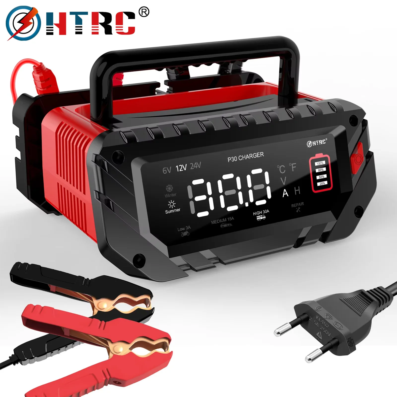 

12V/30A 24V/16A Smart Car Battery Charger 6V/10A For Motorcycle Battery Repair Auto Lead Acid AGM GEL Lithium LiFePo4 Batteries