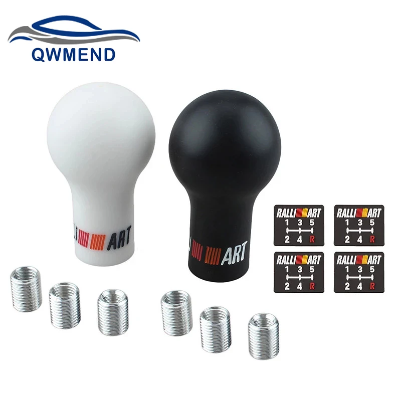 QWMEND RALLIART Universal 5/6 Speed Auto Gear Shift Knob Black/White Car Manual Transmission (MT) for Mitsubishi