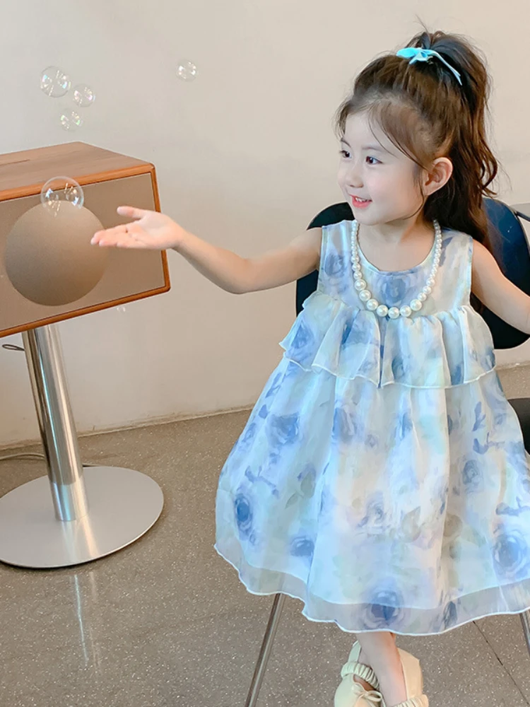 Girls Summer Dress 2024 New Style Baby Summer Dress Princess Skirt Korean Sweet Style Skirt Simple Casual Style All-match