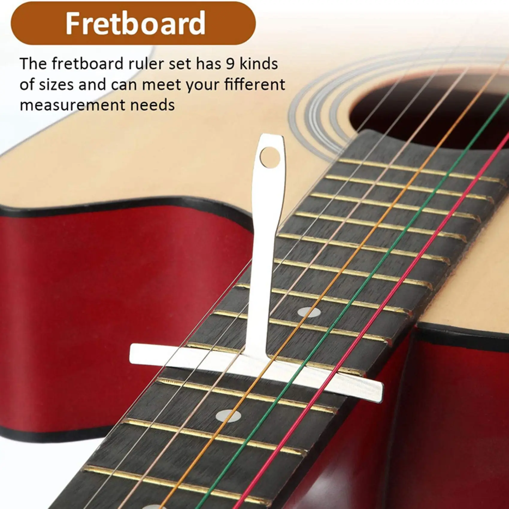 10-Piece Set Guitar Measuring Tool Include 9 T-Shaped Arc Ruler 1 Guitar String Height Ruler for Guitar and Bass Setup