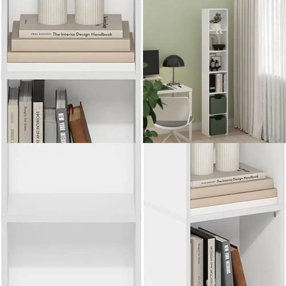 

Современная высокая книжная полка с 6 полками от Furinno LUDER, открытая полка, 93 В х 12 Ш x 71 Г, белая, для гостиной, спальни, дома