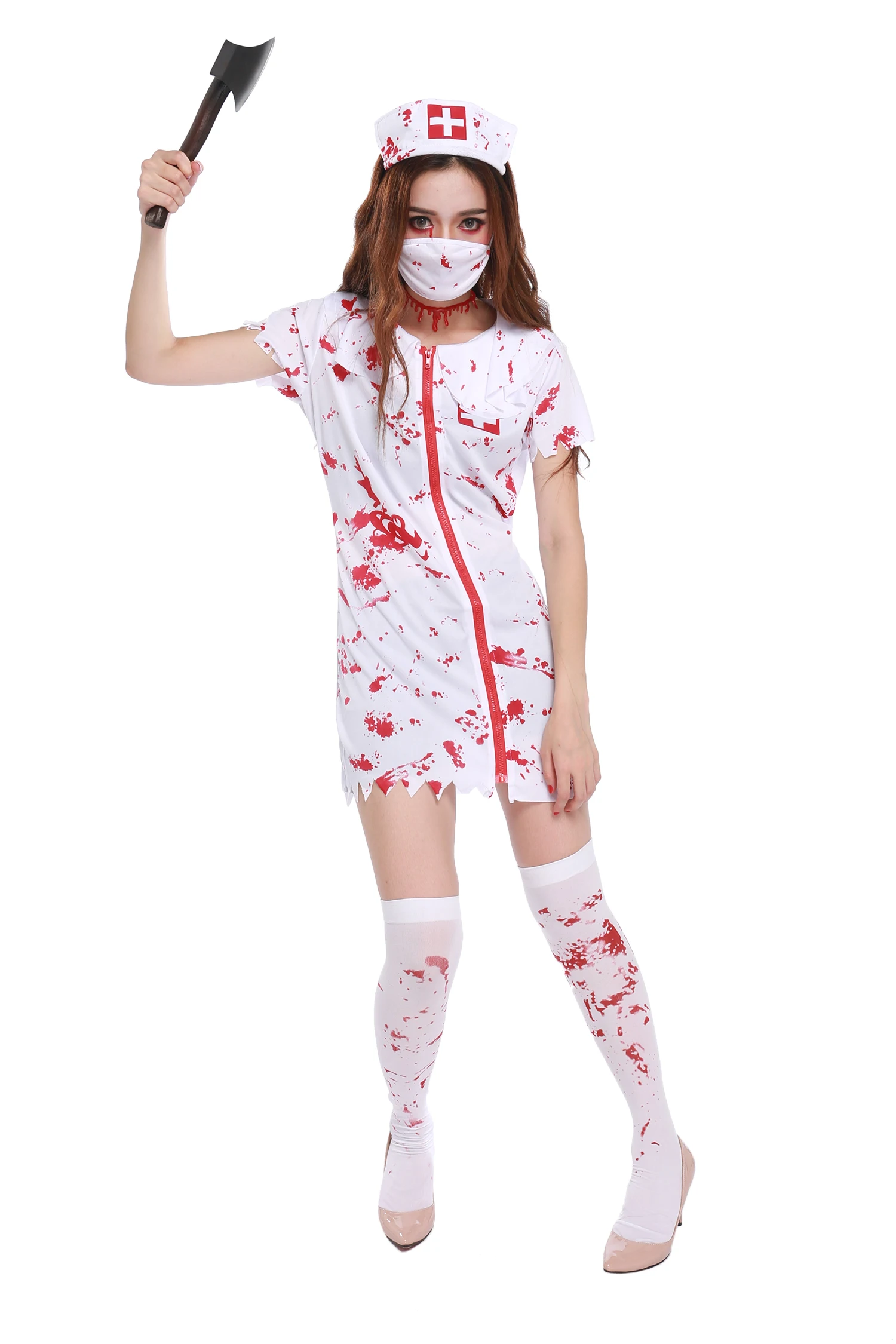 Volwassen Dames Horror Zombie Vrouwen Sexy Halloween Bloedige Verpleegster Cosplay Kostuum