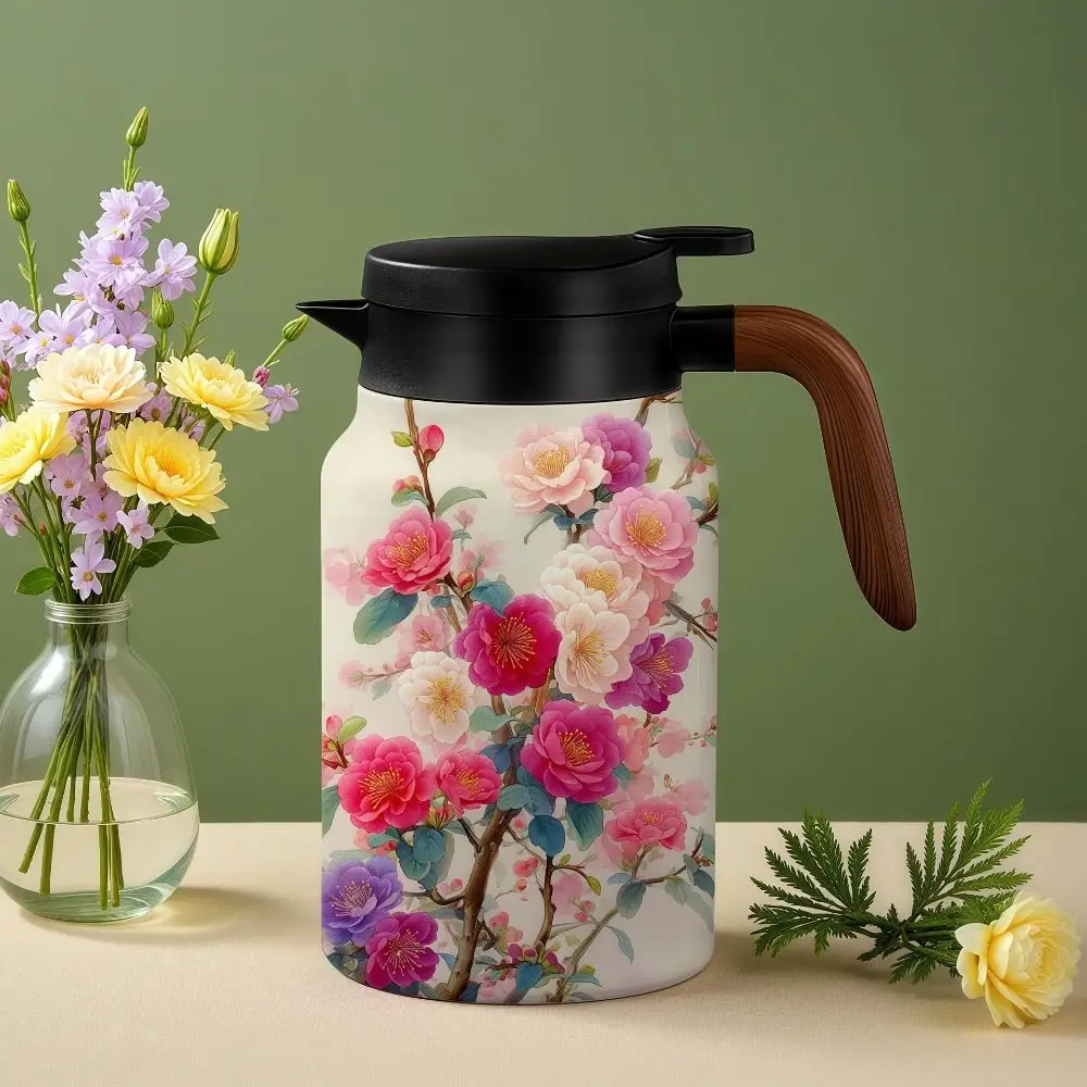 Vintage Floral Pattern Teapot Built in Infuser 1.5L Water Kettle Large Capacity Stainless Steel Inner Liner Thermos Water Bottle