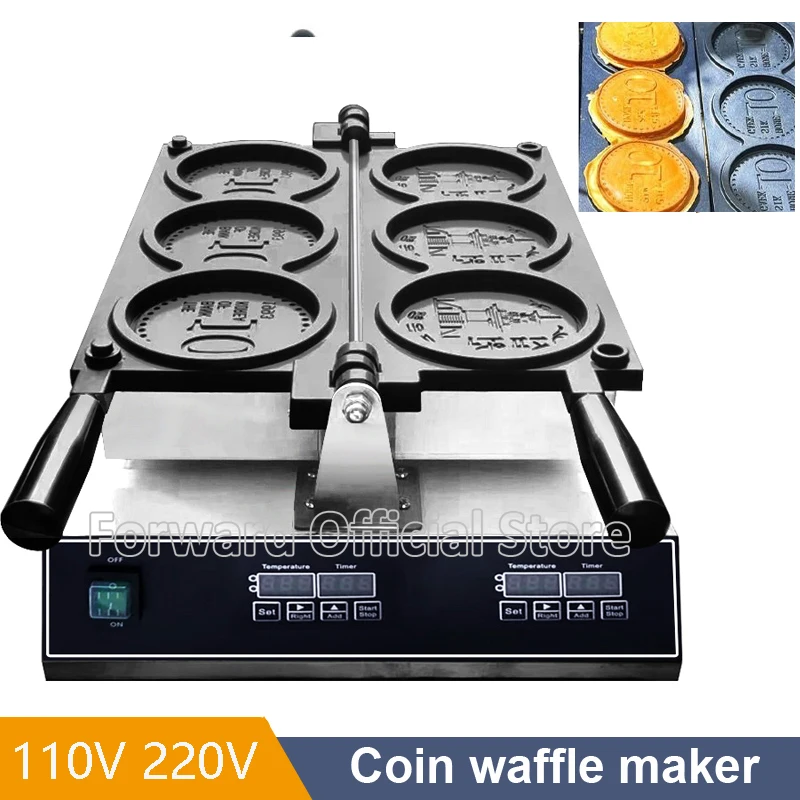 Customized Logo OEM Computer Digital Cheese Coin Waffle Machine 10 Korea Golden Coin Waffle Cheese Cartoon Coin Waffle Maker