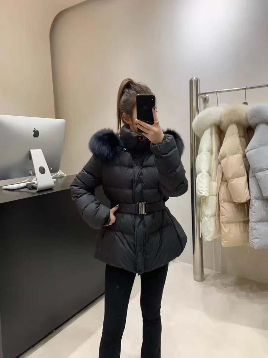 Korean New Winter Slim Waist Fitted Plus Size Thick Down Cotton Parkas Women Big Fur Collar Warm Coat Fashion Trendy Warm