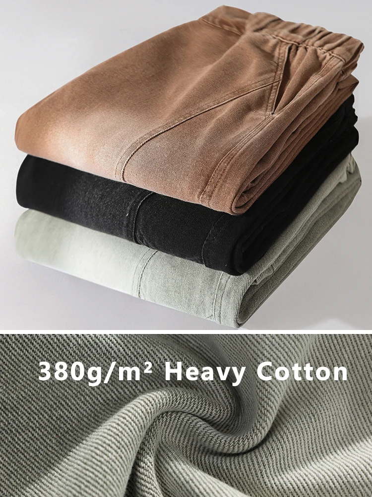 بنطال جينز مستقيم واسع الساق للرجال على الموضة الكورية بخصر مطاطي مغسول من قماش الدنيم جينز فضفاض غير رسمي للشارع #4