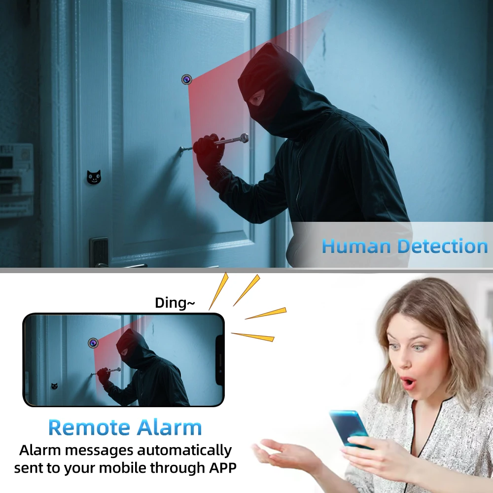 كاميرا ICSEE 3MP HD ثقب الباب واي فاي 170 °   عارض الباب ذو الزاوية الواسعة، كشف الحركة، أمن المنزل الذكي، تسجيل تلقائي لاسلكي على شكل عين القطة