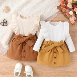 Casual Kids Clothing Sets for Girls Autumn Spring 2024 New Child Long Sleeve White  Knitted Tops Skirt Hat Sets Clothing