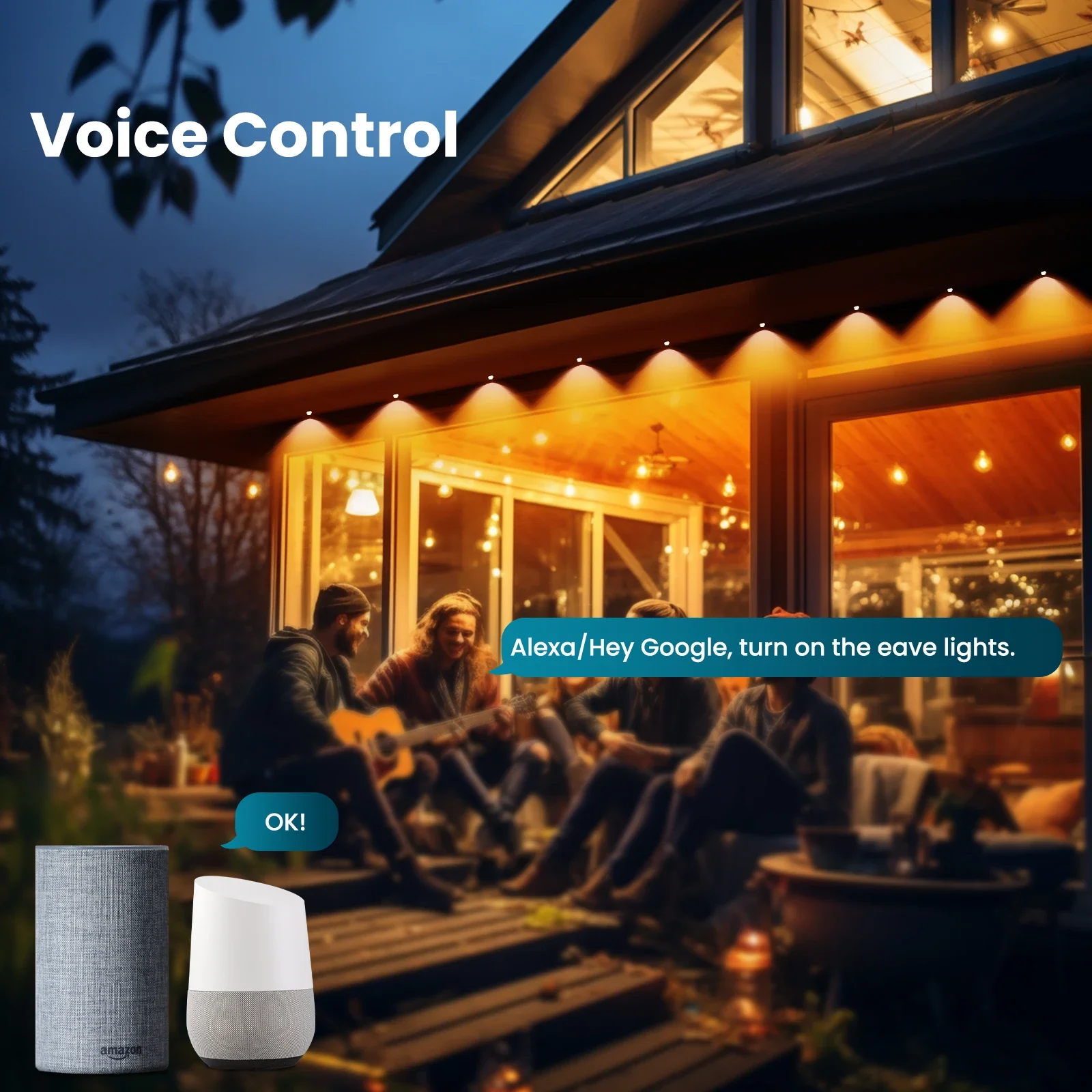 MOES-tira de aleros inteligentes con WiFi, luces LED impermeables IP67 para exteriores, 1600 millones de colores RGB, Control remoto RF, Alexa y