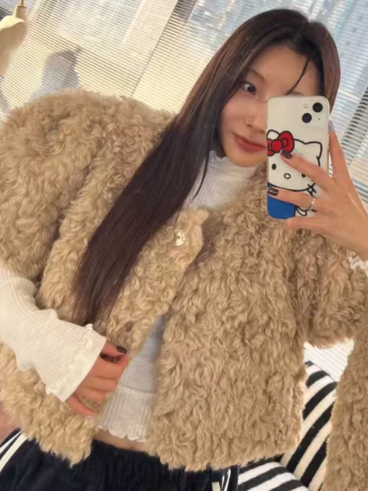 على الوجهين ارتداء فرو الضأن سترة المرأة ort Sle معطف جلد Faionable مطابقة حقيبة ربيع الخريف الشتاء تخفيف Sle