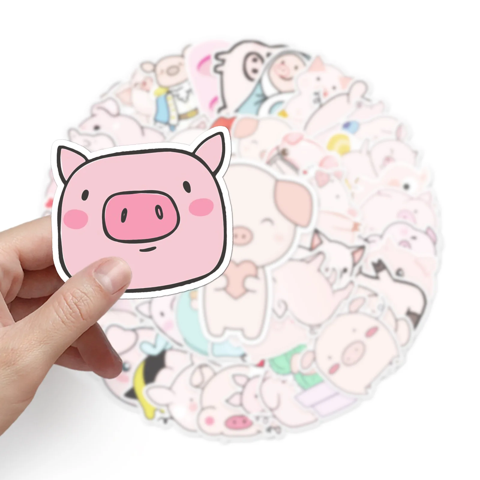 10/30/50PCS New Trendy Cartoon Pink Cute Pig Graffiti Helmet Water Cup DIY Waterproof PVC Children\'s Toy Reward Sticker Wholesal