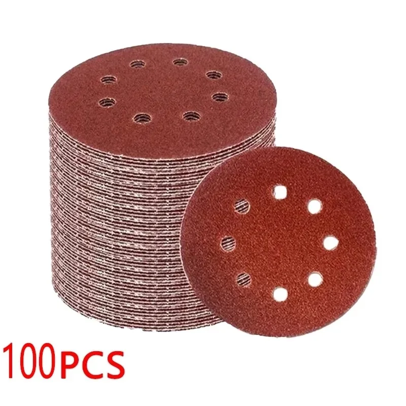 

100Pcs 125mm Sandpaper Round Shape Sanding Discs Hook Loop Sanding Paper Buffing Sheet Sandpaper 8 Hole Sander Polishing Pad